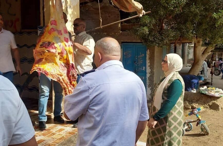 ضبط ١٠٠ كيلو لحوم مذبوحة خارج السلخانة بأختام مزورة بكفر دنشواي وجزيرة الحجر