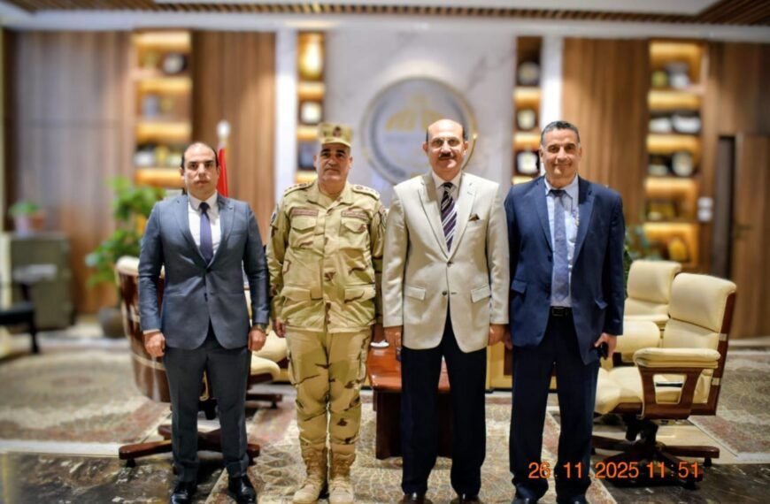 رئيس جامعة السادات يستقبل المستشار العسكري لمحافظة المنوفية في زيارة تهنئة لتوليه مهام رئاسة الجامعة