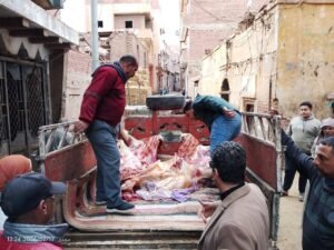 ضبط نصف طن لحوم مذبوحة خارج المجازر غير صالحة للاستهلاك الادمي دقيق مدعم محظور تداوله بقويسنا