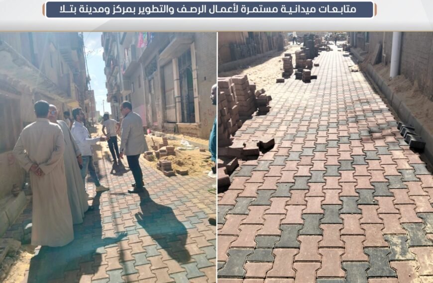 رصف وتطوير بعدد من طرق وشوارع مراكز شبين الكوم وأشمون وتلا لتحسين جودة الخدمات